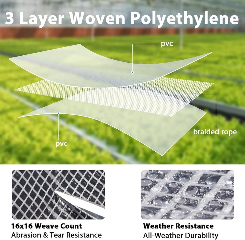 ANGAR 16 Mil Heavy Duty Clear Greenhouse Tarp, 10x20FT Waterproof Clear Tarps with Grommets, UV Resistant Greenhouse Replacement Poly Cover, for Gardening, Farming, Chicken Coops, Canopy,Outdoor - Image 2